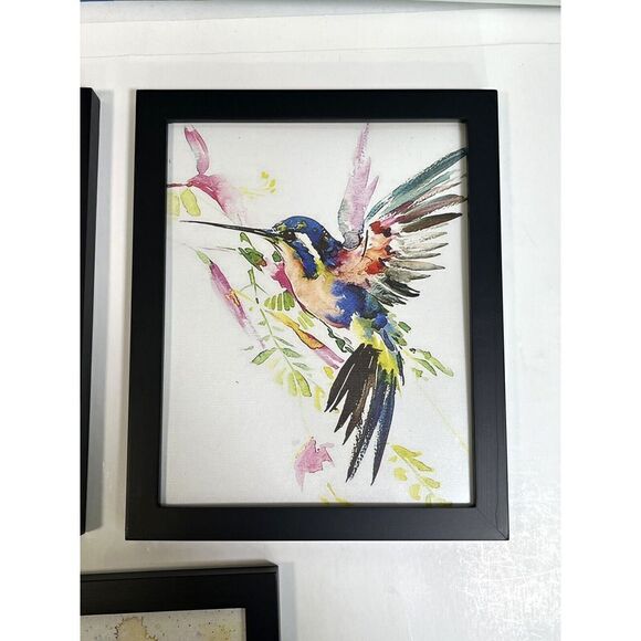 Framed Wall Art Hummingbird Canvas 3 Piece Set Lot Black Desk Decor - Picture 3 of 10